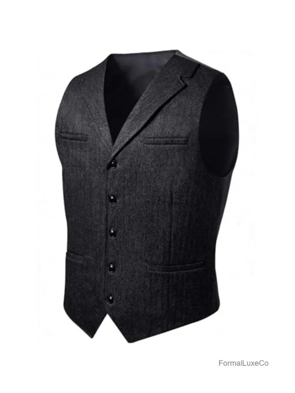 Men's Herringbone Slim Fit Waistcoat 5-Button Formal Vest